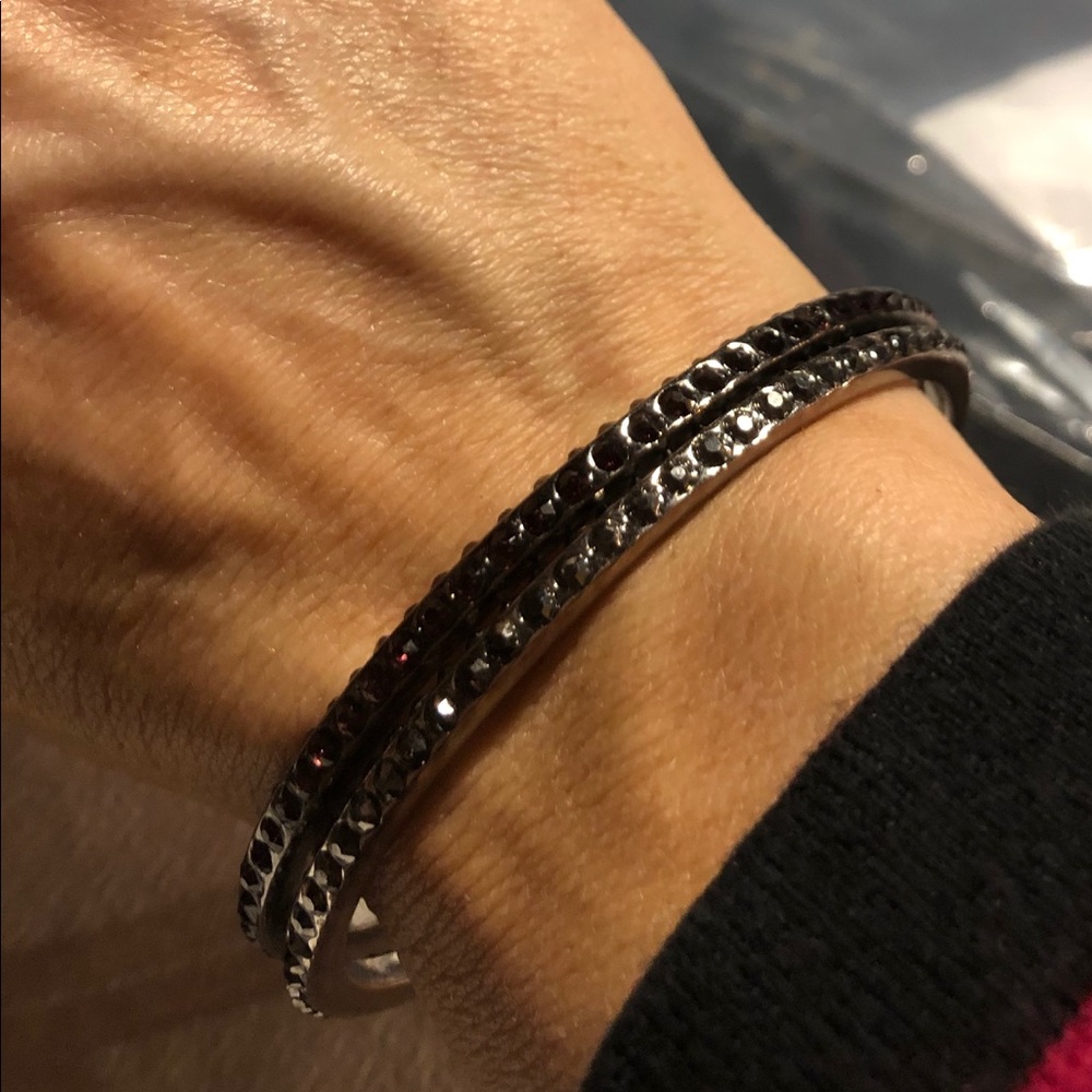 Vintage Purple & Silver tone Rhinestone Bangle Bracelets (set of 2)